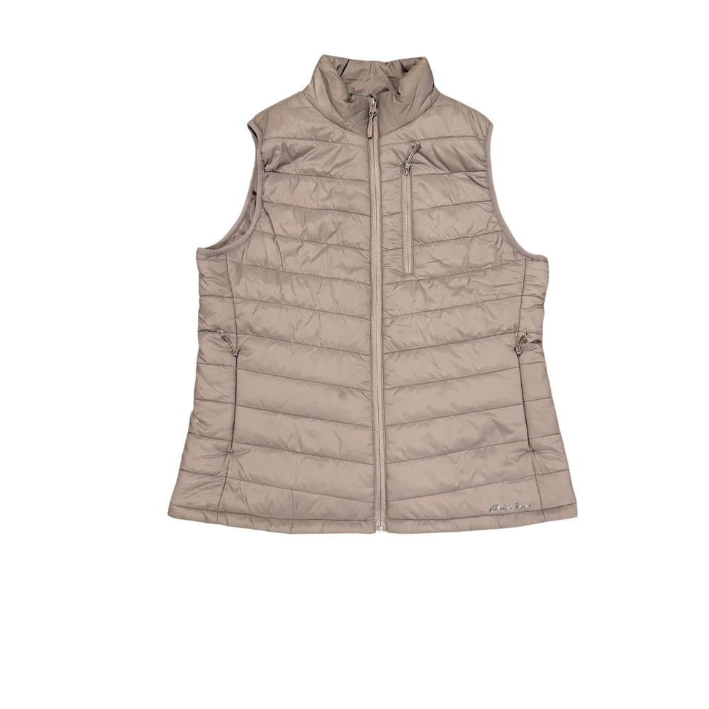 Eddie Bauer Womens Taupe Quilted Puffer Vest Full Zip Hiking Layering S EB001794